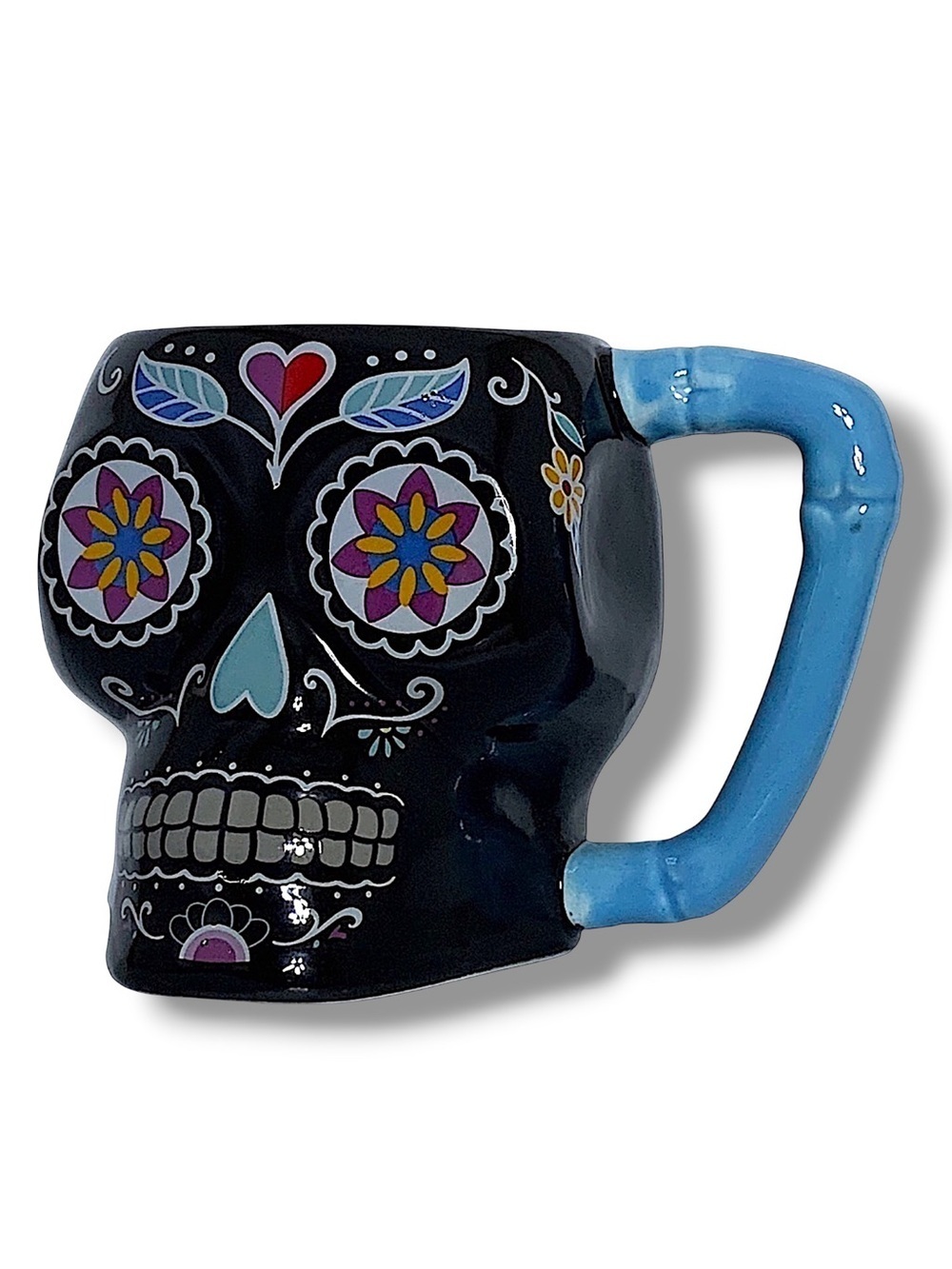 Sugar Skull Jumbo Day of the Dead Ceramic Mug Large Multicolor Black 16 Oz